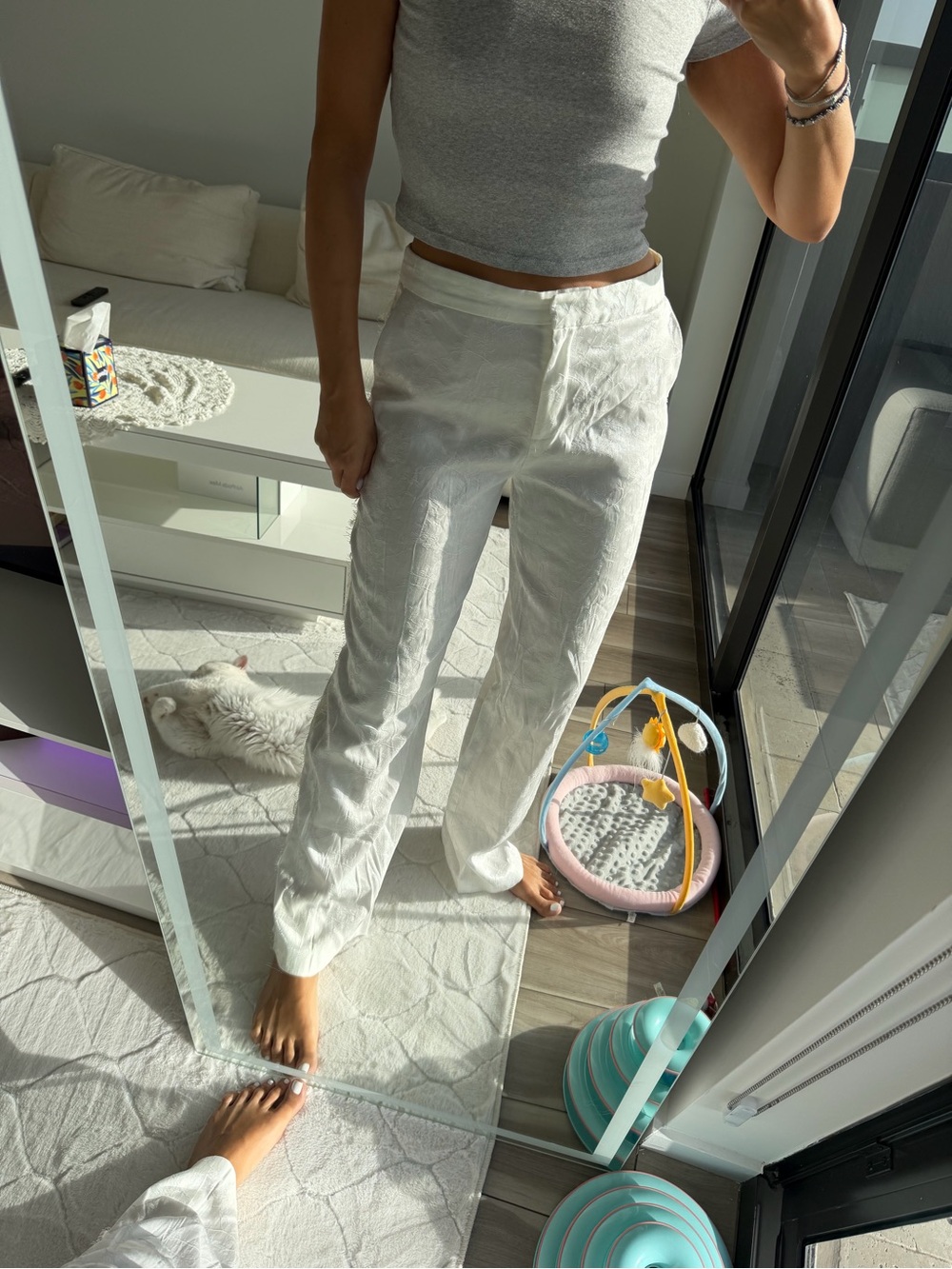 Zara White Wide Leg Blend Pants - Picture 2 of 6